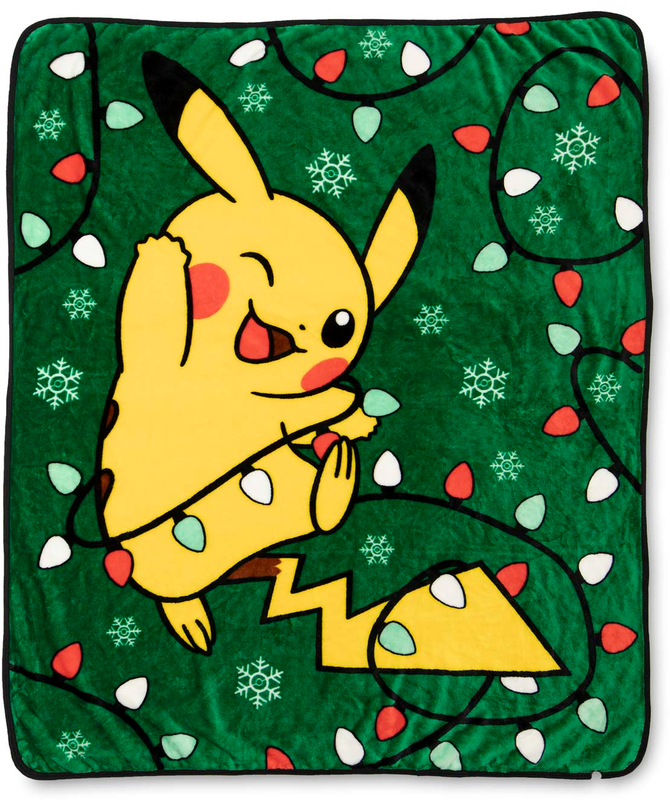 Pikachu Holiday Tangled Lights Fleece Throw - The Gaming Shelf